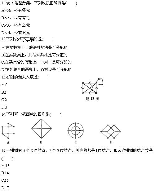 全国2010年4月高等教育自学考试离散数学试题(图4) 全国2010年4月高等教育自学考试离散数学试题(图4)