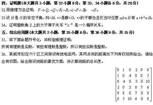 全国2010年4月高等教育自学考试离散数学试题(图7) 全国2010年4月高等教育自学考试离散数学试题(图7)
